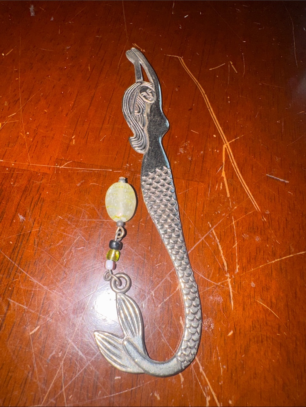 Silver Mermaide Accent Bookmark with Beaded Charm